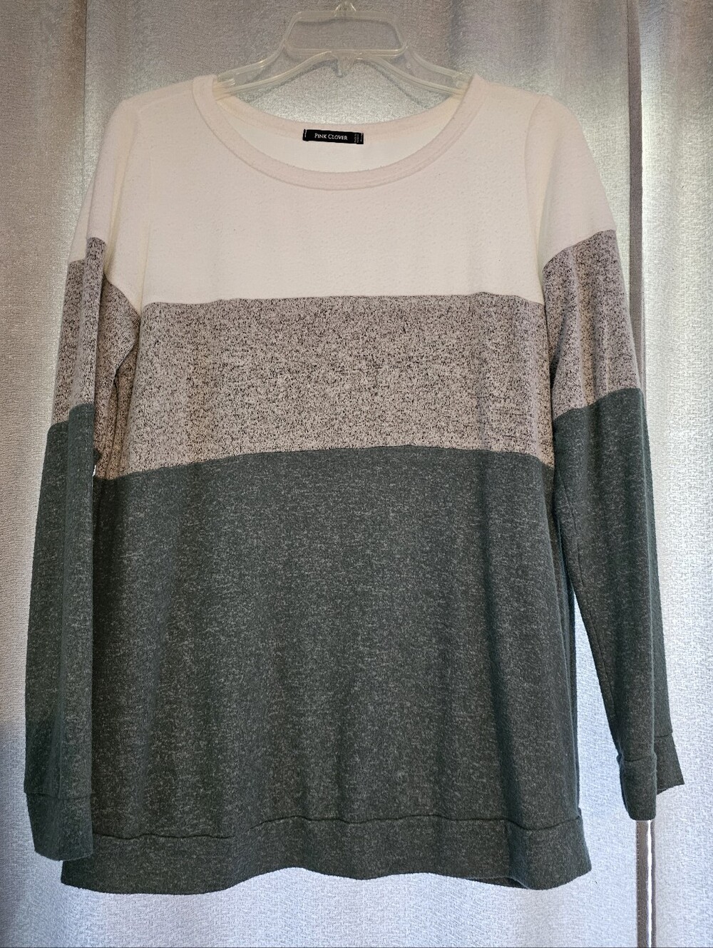 Pink Clover Three-Tone Long Sleeve Tee - White, Light Gray & Dark Gray